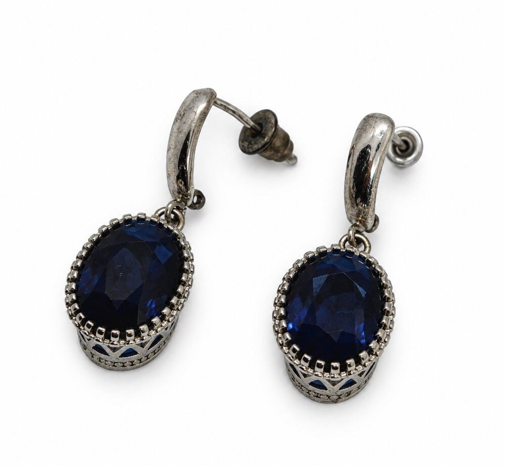 Elegant 925 Sterling Silver Oval Blue Sapphire Drop Earrings